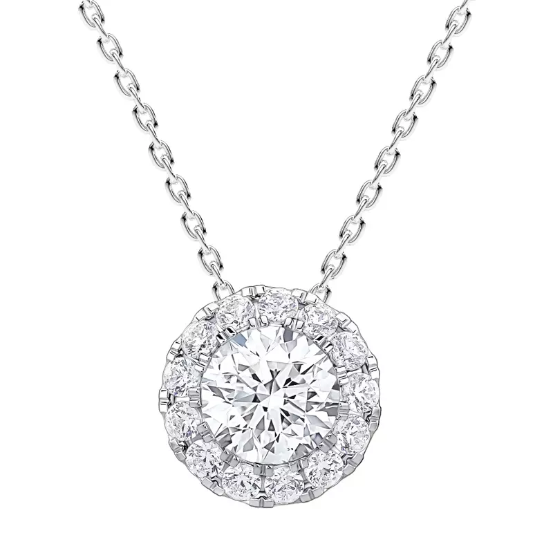 14K White Gold Round Lab Diamond Halo Pendant